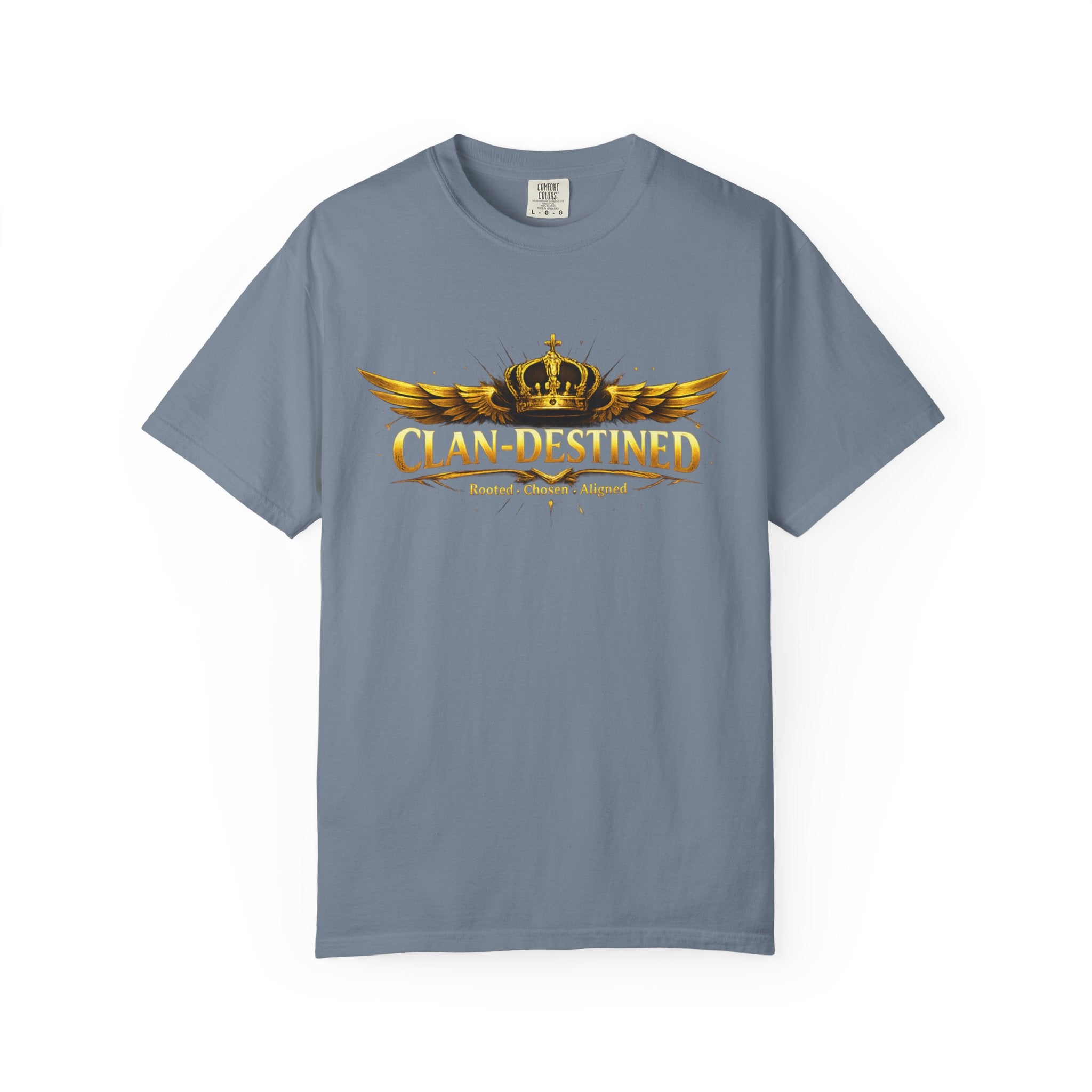 Clan-Destined Graphic T-Shirt — Gold Crown & Wings Emblem