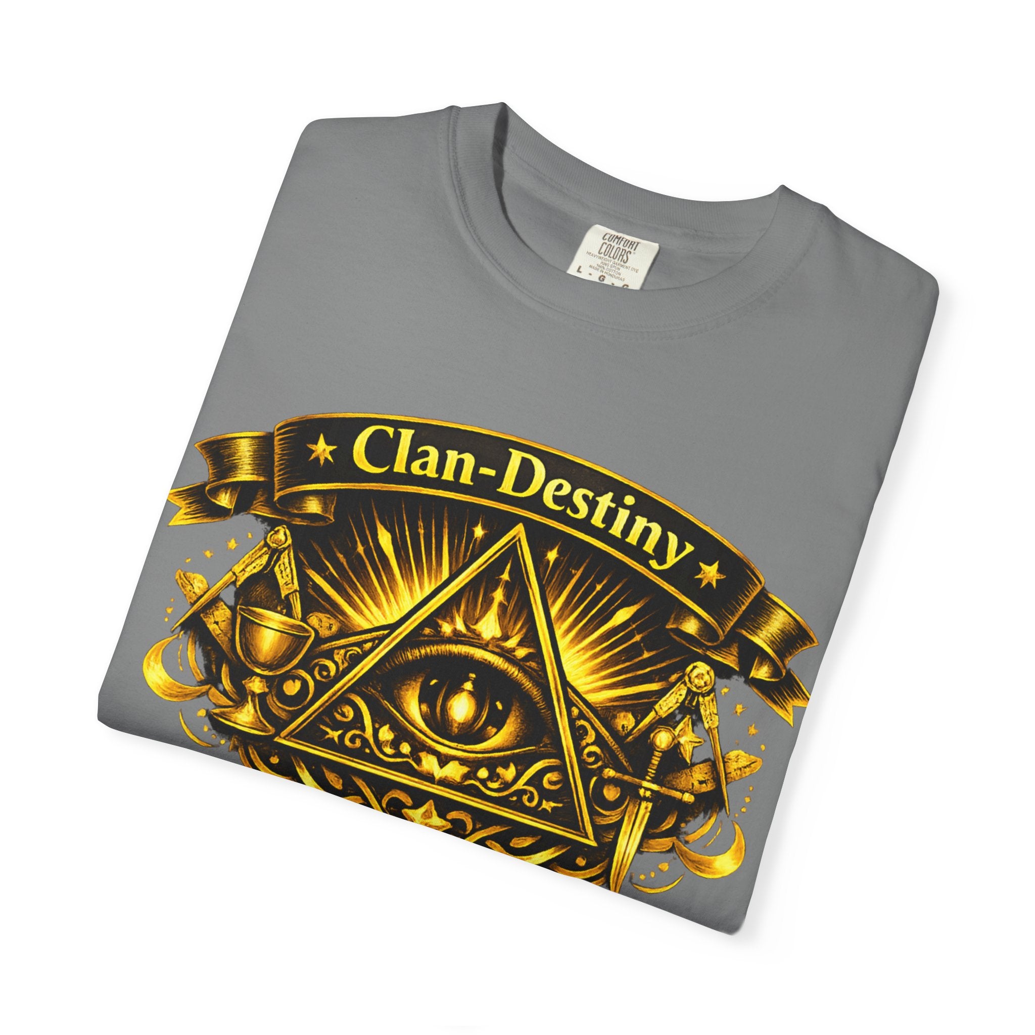 Mystic Eye T-Shirt — "Clan-Destiny" Gold Pyramid Graphic