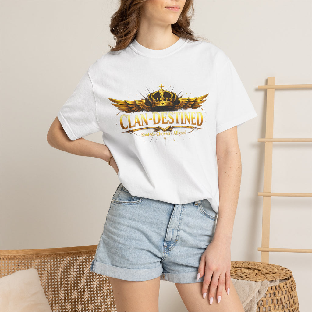 Clan-Destined Graphic T-Shirt — Gold Crown & Wings Emblem