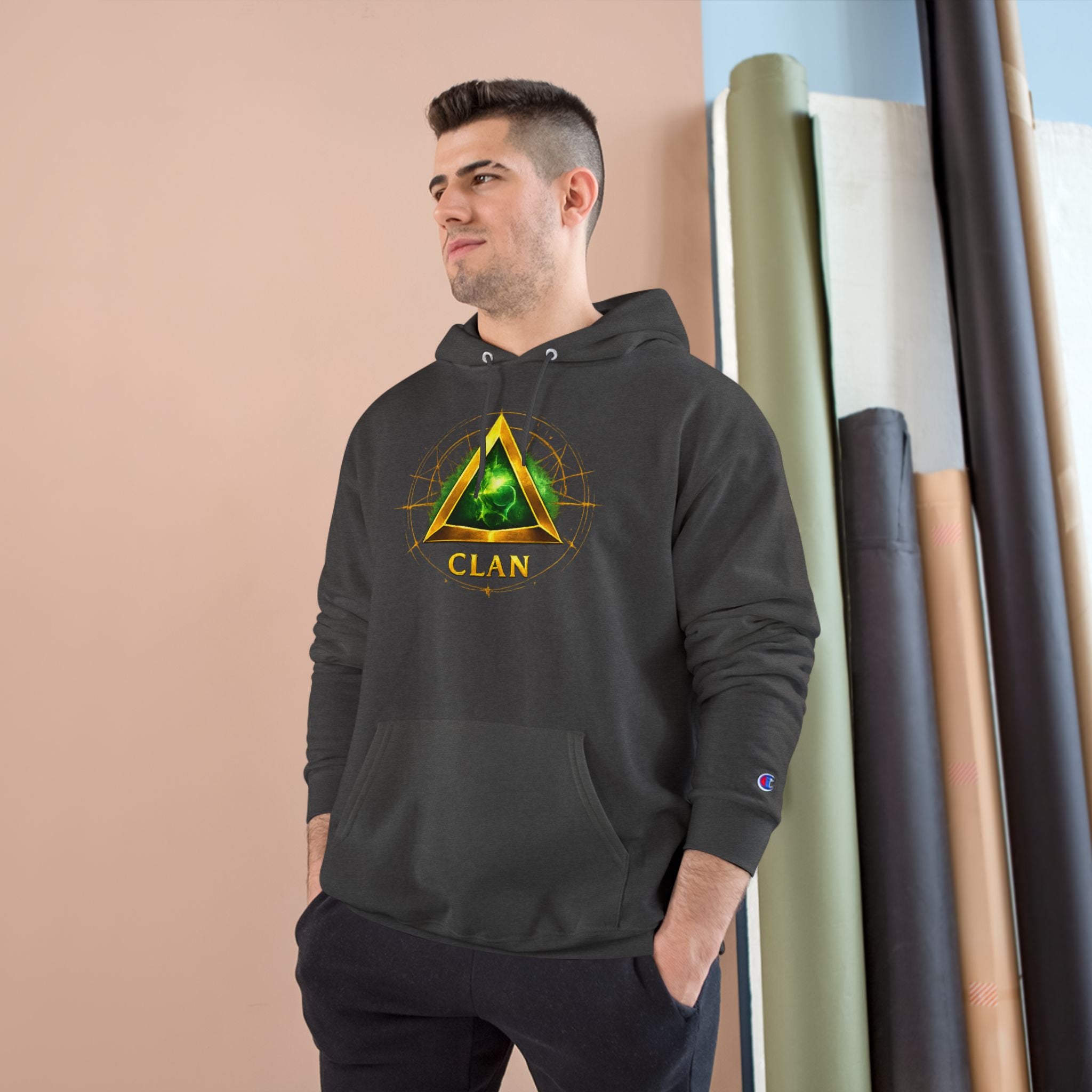 Champion Hoodie — 'Clan-Destined' Gold & Green Mystic Triangle Hooded Sweatshirt