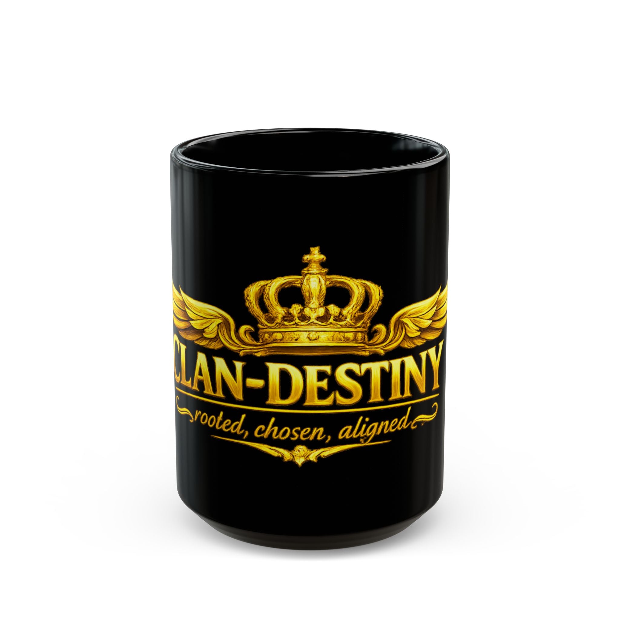 Black Mug — 'Plan-Destiny' Gold Crest Coffee Mug (11oz/15oz)