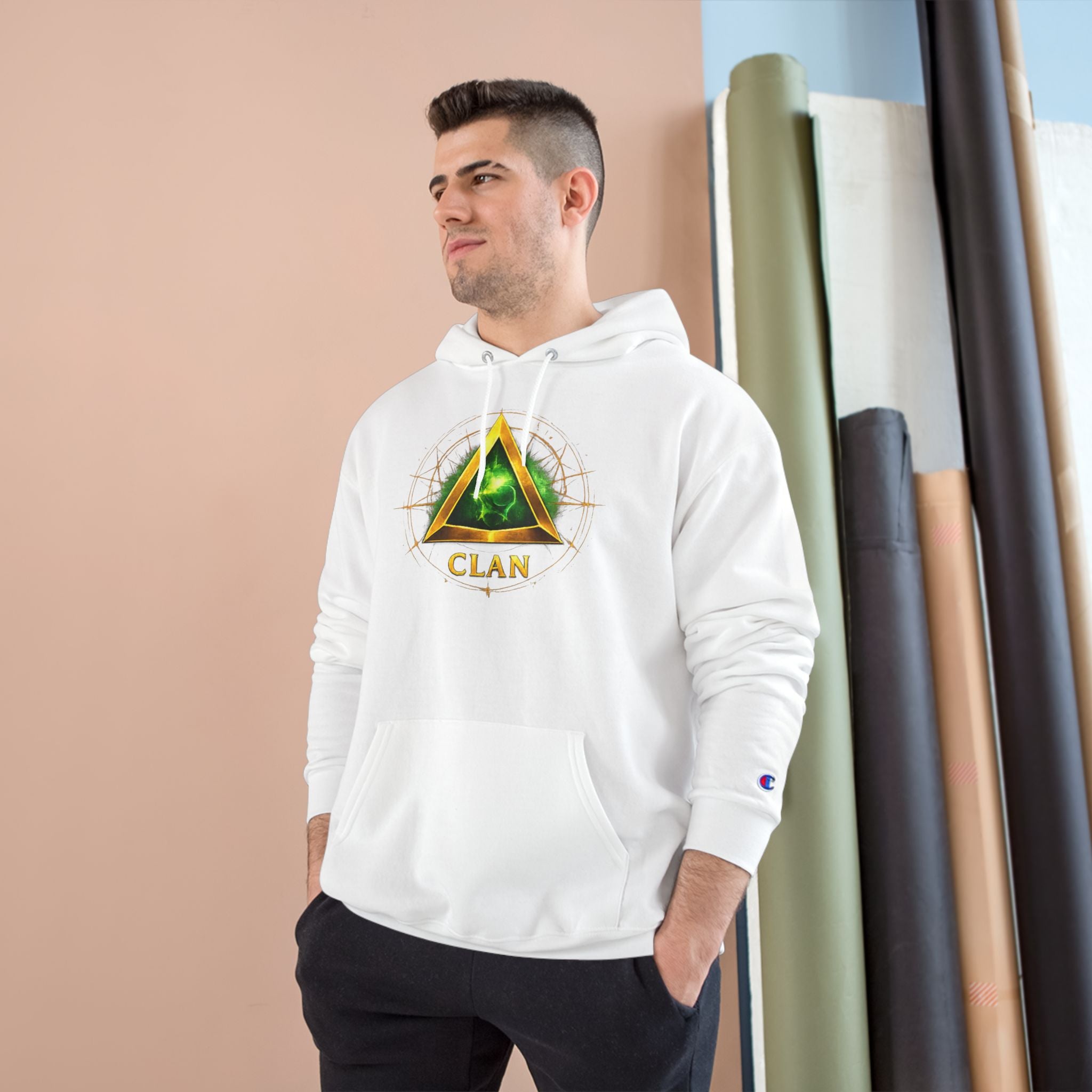 Champion Hoodie — 'Clan-Destined' Gold & Green Mystic Triangle Hooded Sweatshirt