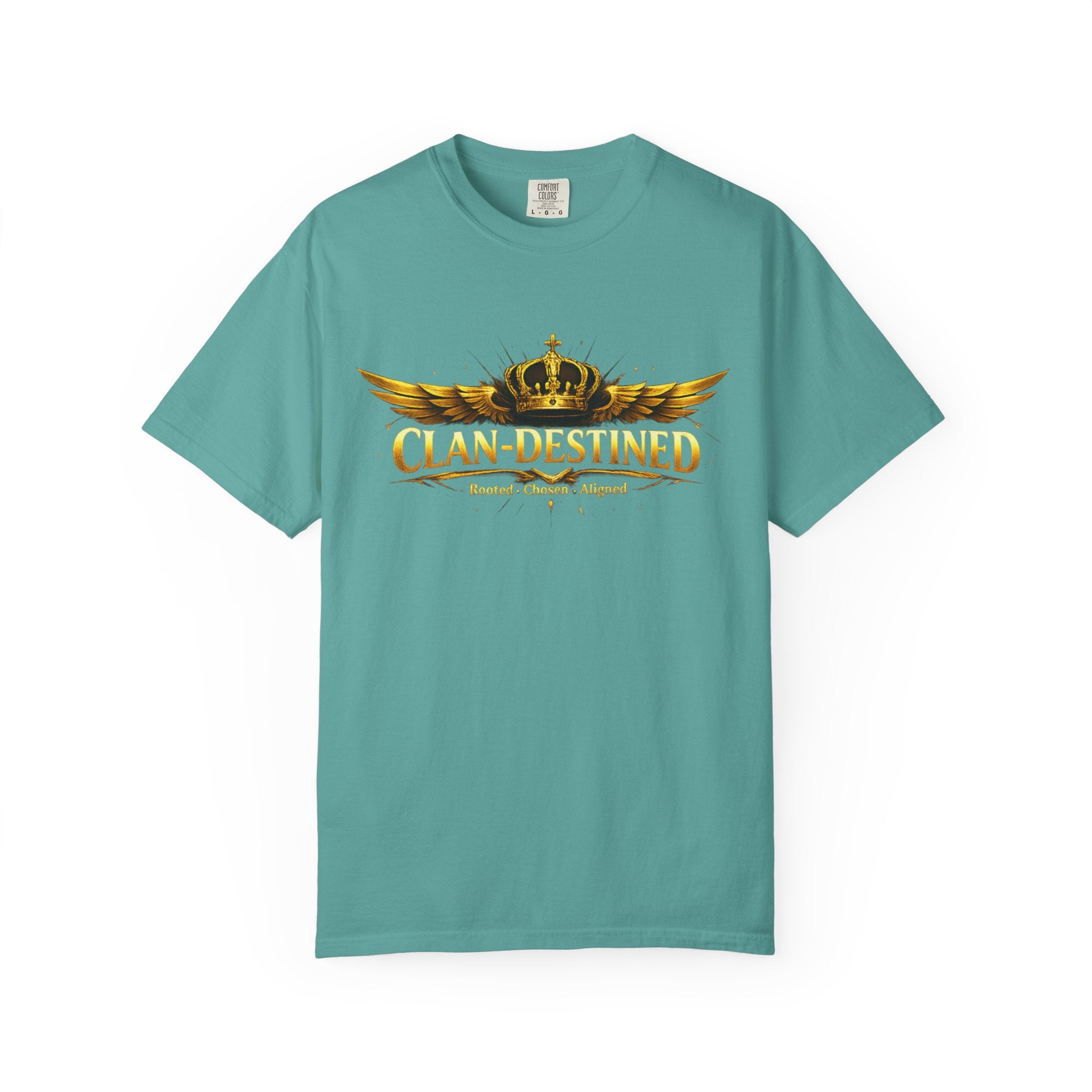 Clan-Destined Graphic T-Shirt — Gold Crown & Wings Emblem