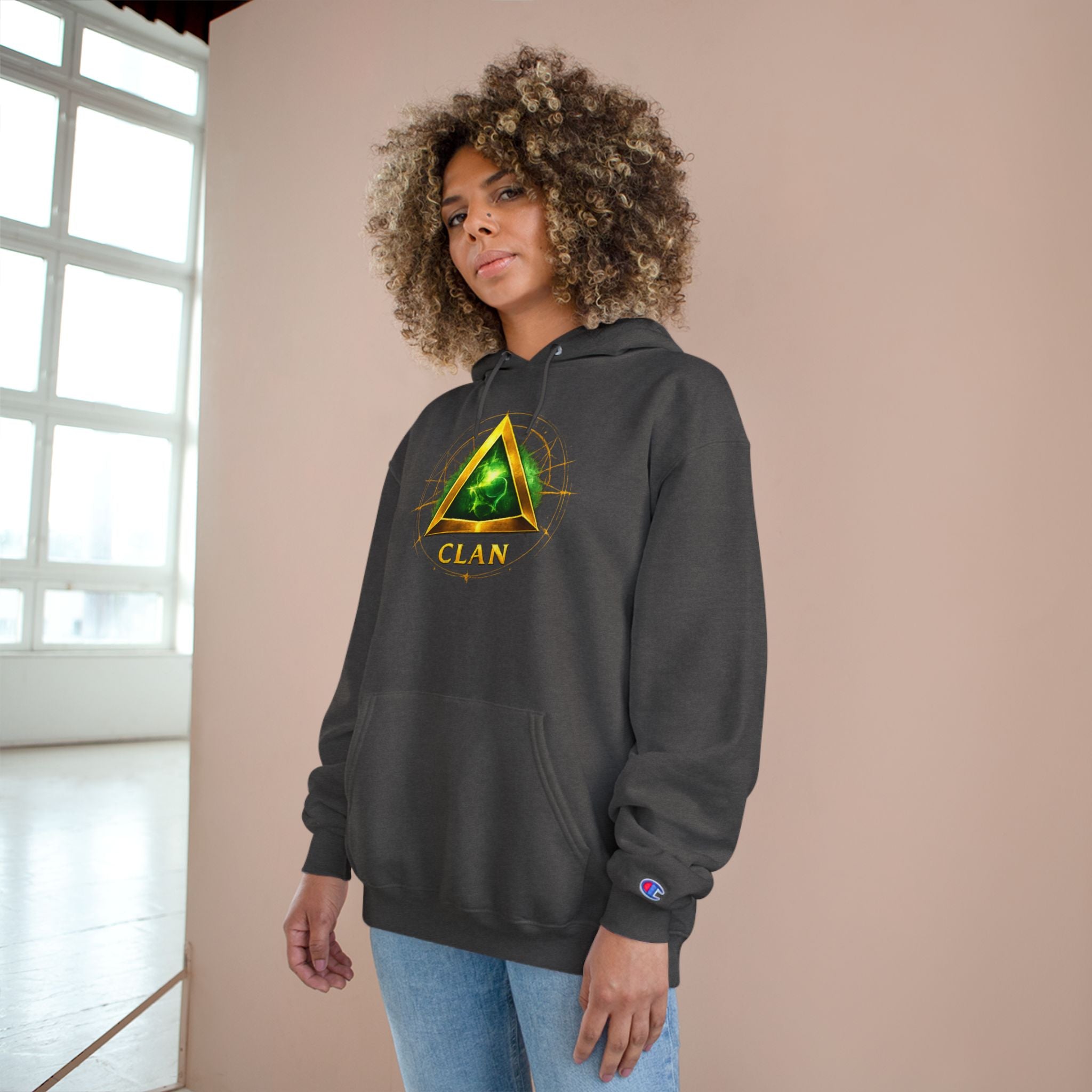 Champion Hoodie — 'Clan-Destined' Gold & Green Mystic Triangle Hooded Sweatshirt