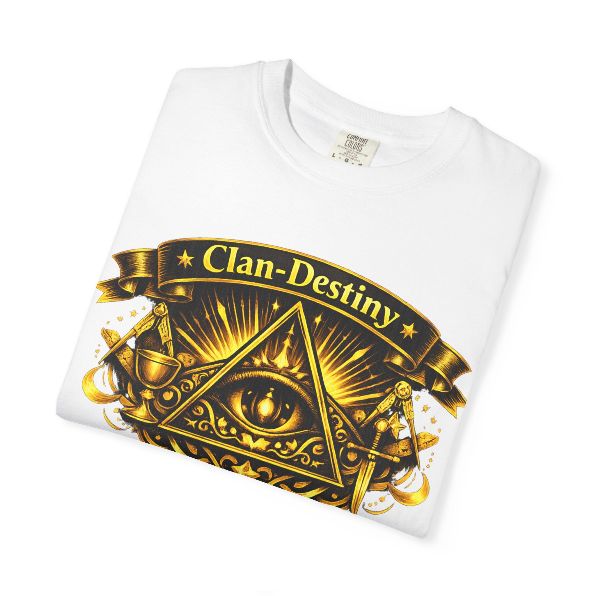 Mystic Eye T-Shirt — "Clan-Destiny" Gold Pyramid Graphic