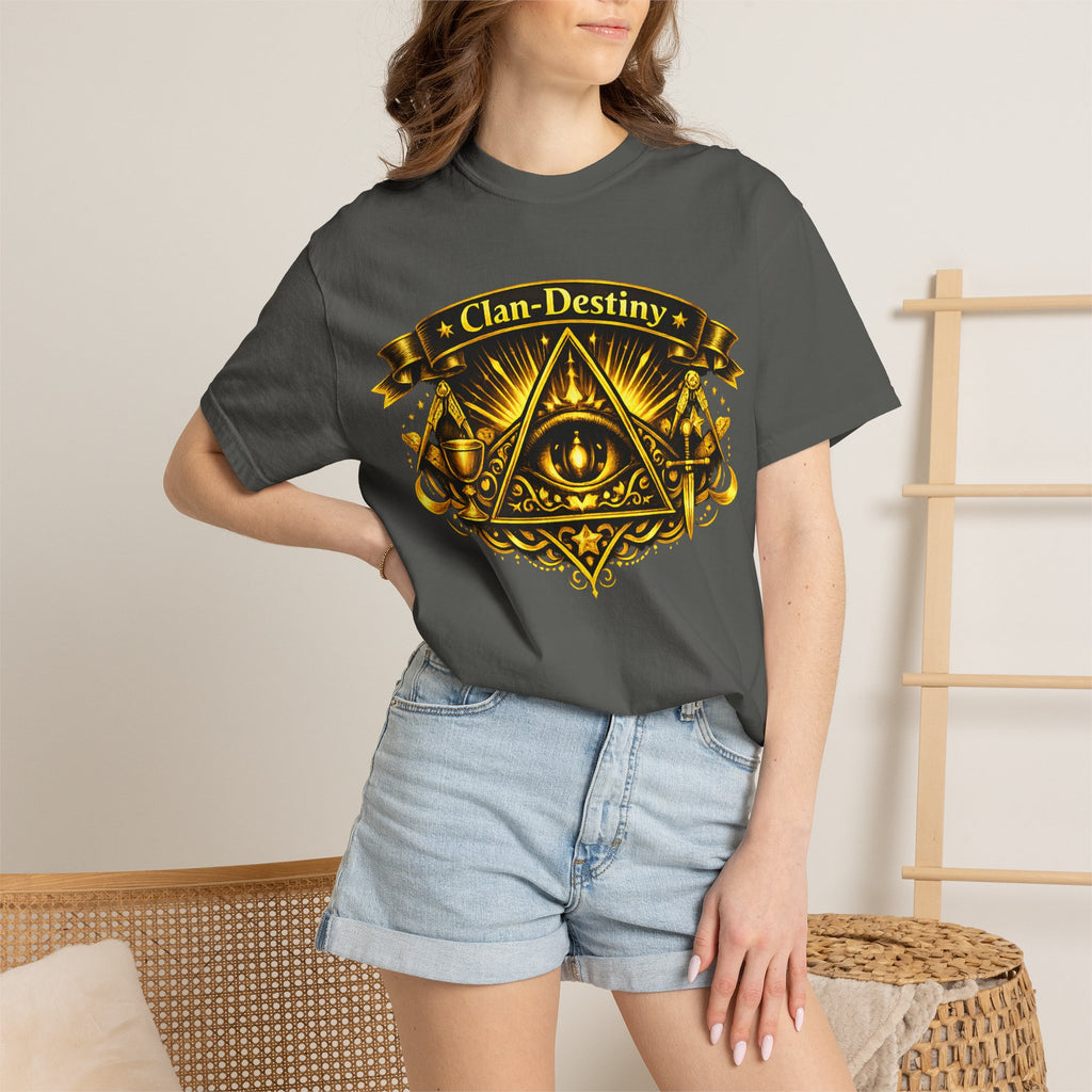 Mystic Eye T-Shirt — "Clan-Destiny" Gold Pyramid Graphic