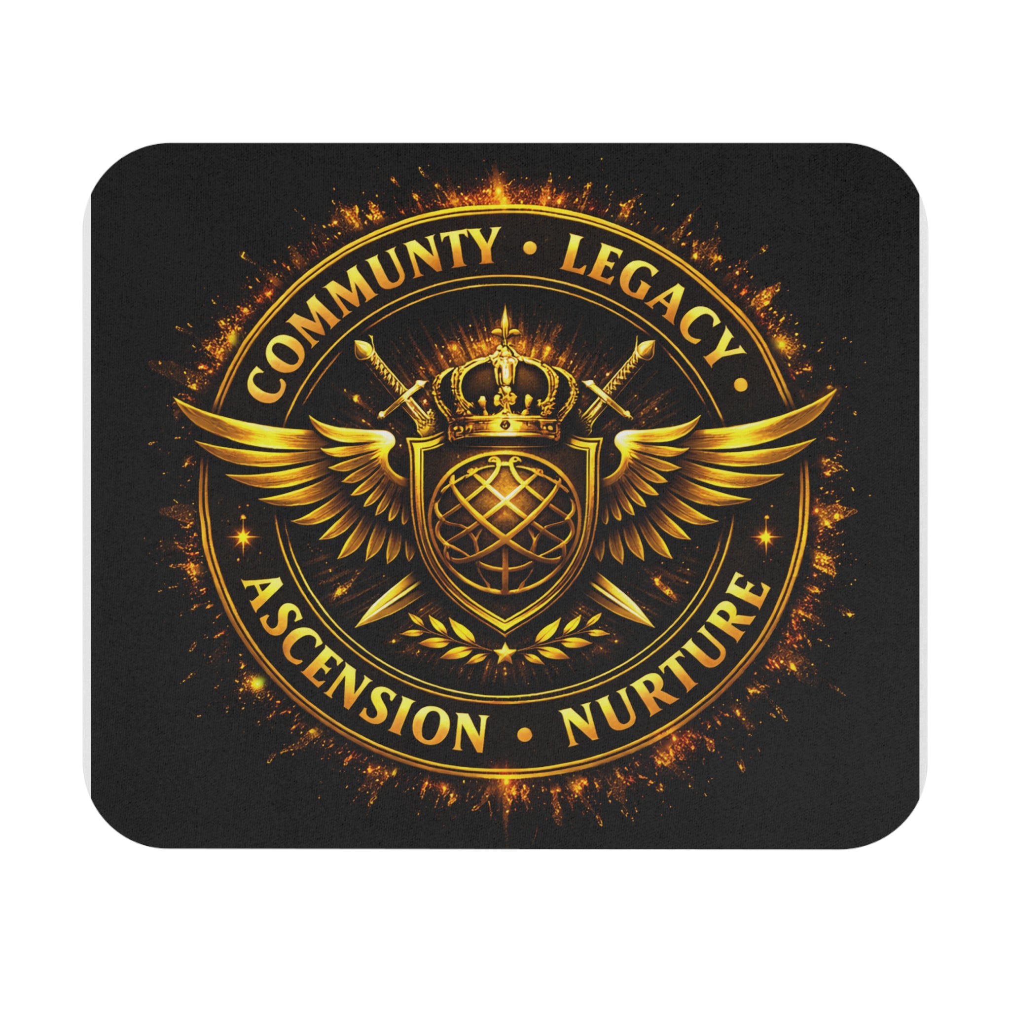 Gold Crest Emblem Mouse Pad — "Community • Legacy • Ascension • Nurture"