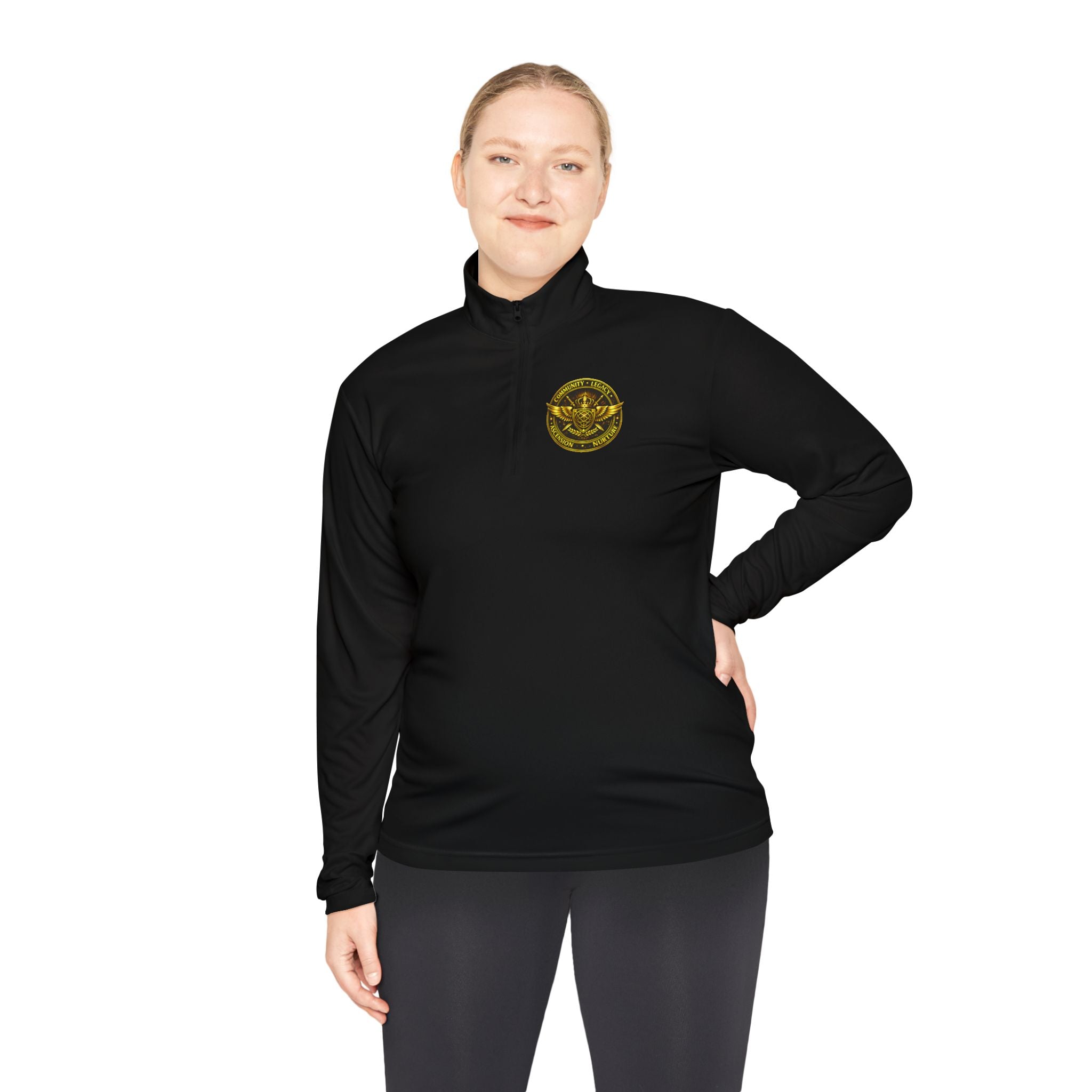 Ember Sigil Quarter-Zip Pullover — Fantasy Crest Backprint & Chest Emblem