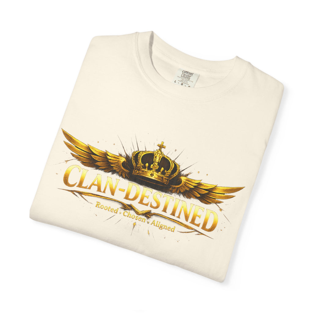 Clan-Destined Graphic T-Shirt — Gold Crown & Wings Emblem