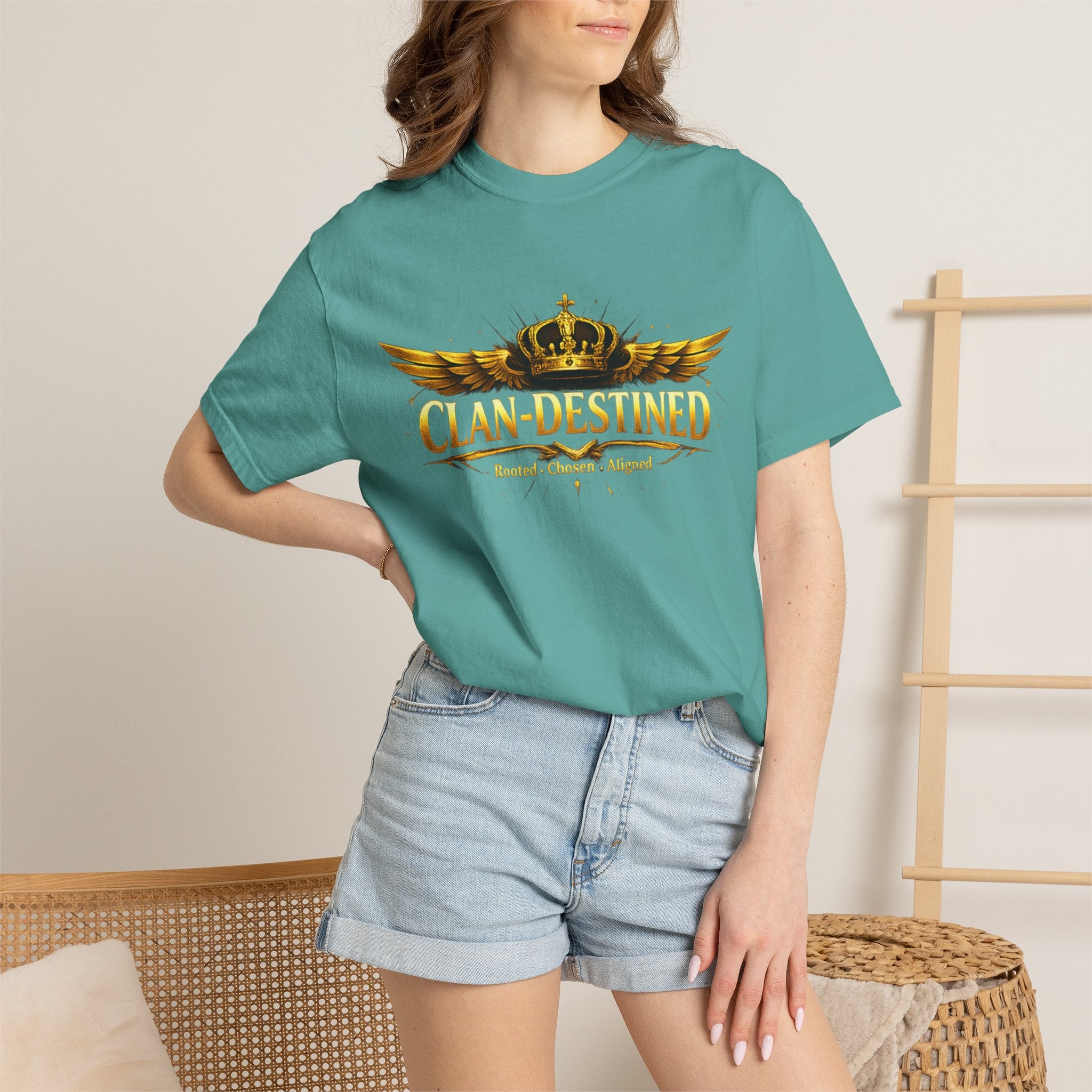 Clan-Destined Graphic T-Shirt — Gold Crown & Wings Emblem