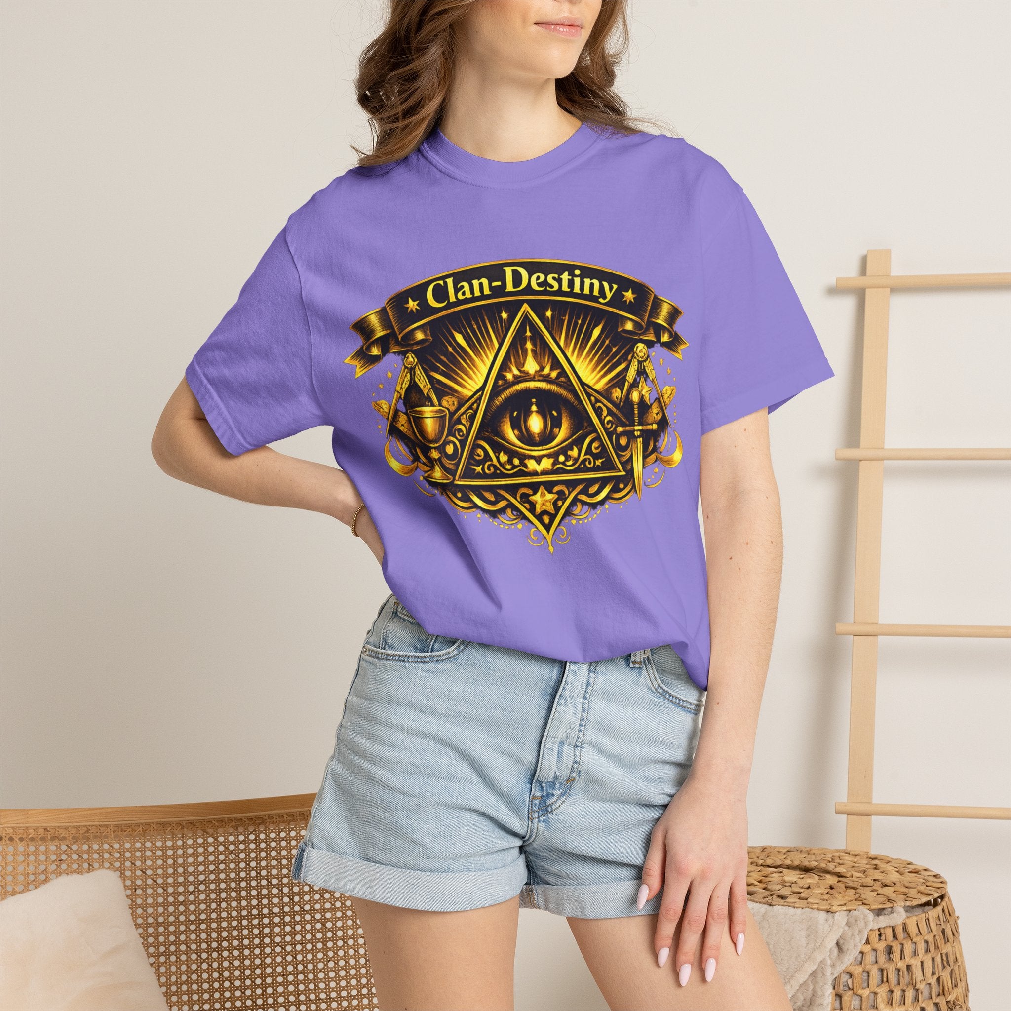 Mystic Eye T-Shirt — "Clan-Destiny" Gold Pyramid Graphic