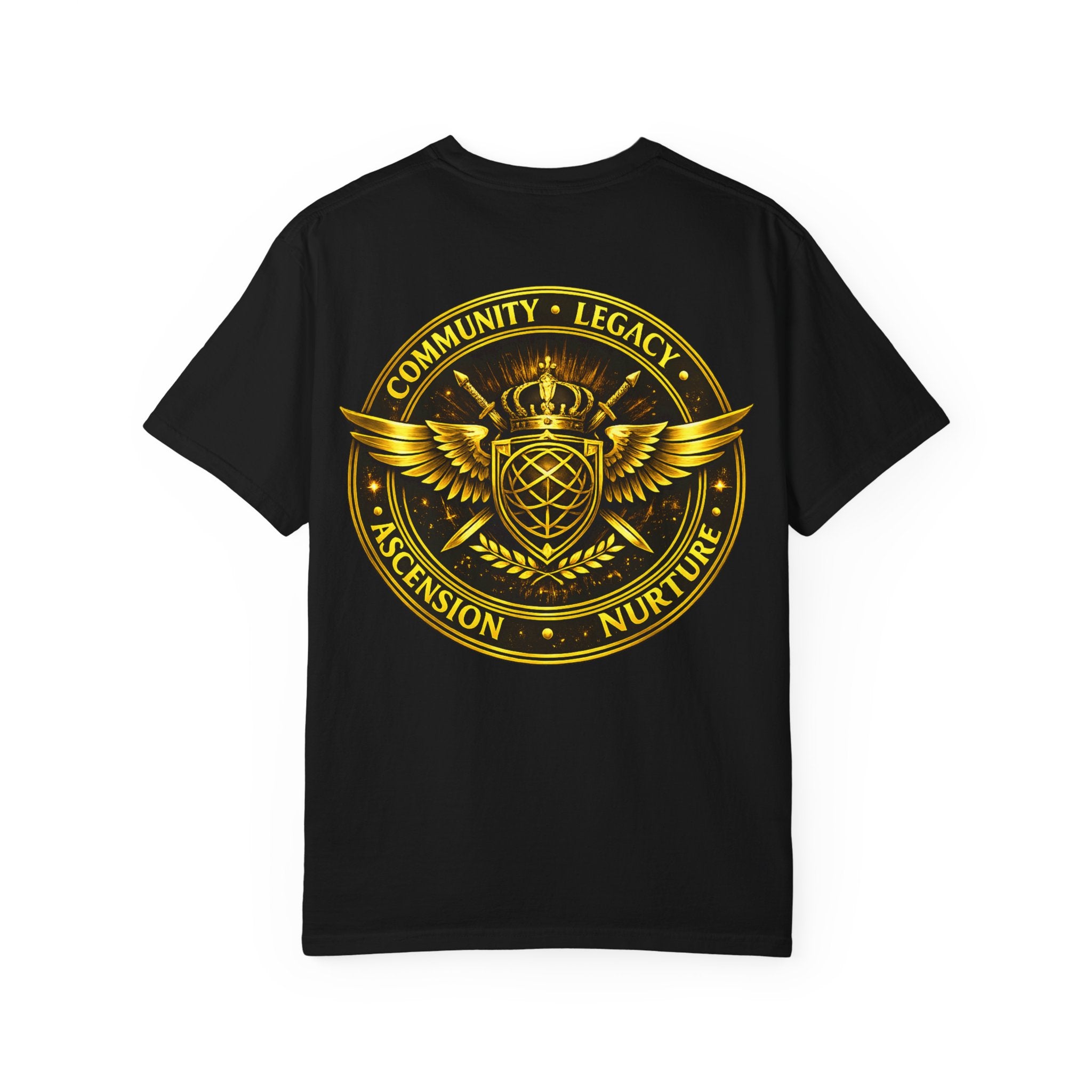 Clan-Destined Graphic T-Shirt — Gold Crown & Wings Emblem
