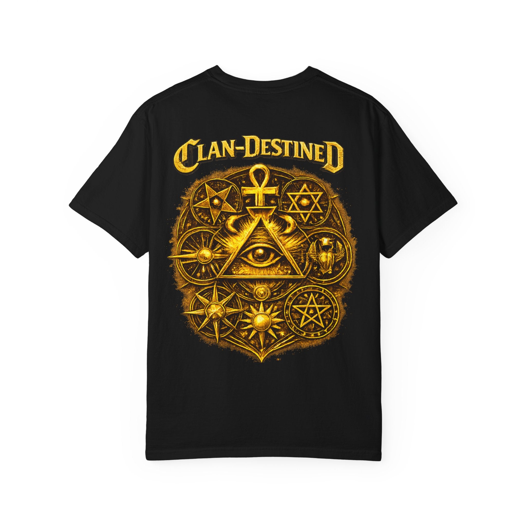 Mystic Sigil T-Shirt — Golden All-Seeing Eye & Esoteric Symbols Graphic Tee