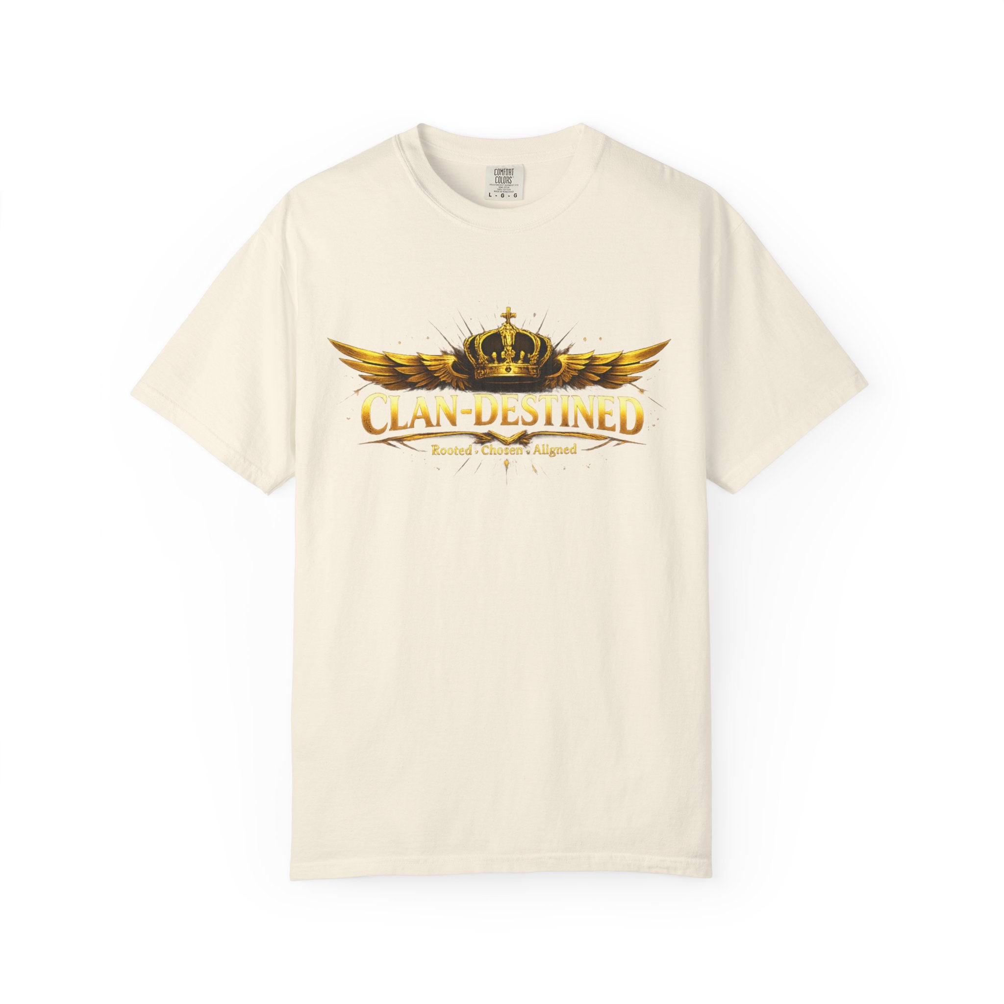 Clan-Destined Graphic T-Shirt — Gold Crown & Wings Emblem