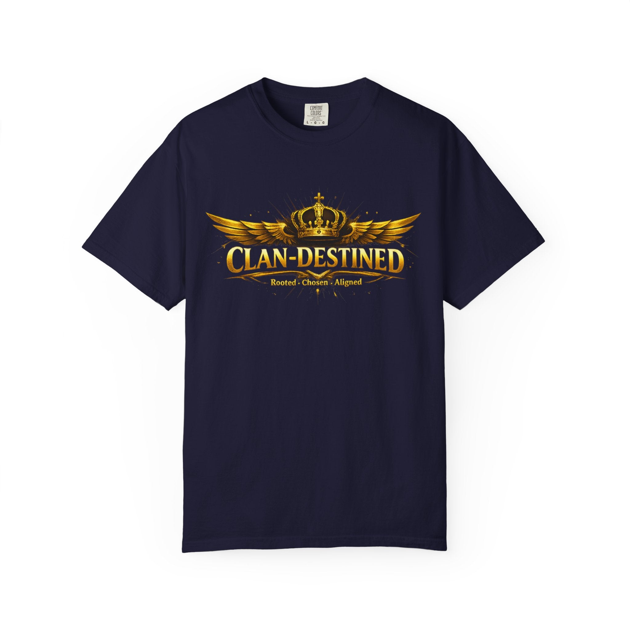 Clan-Destined Graphic T-Shirt — Gold Crown & Wings Emblem